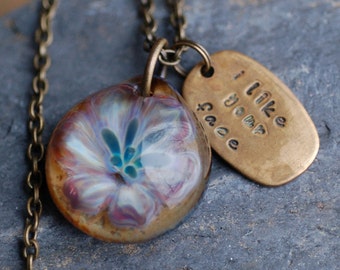 Glass Flower Pendant Boro Borosilicate Lampwork Necklace Lily - I Like Your Face