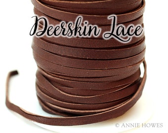 Soft and Supple Boho Chocolate Brown Deerskin Lace Leather 3mm / 1/8 Inch / 50 ft Spool
