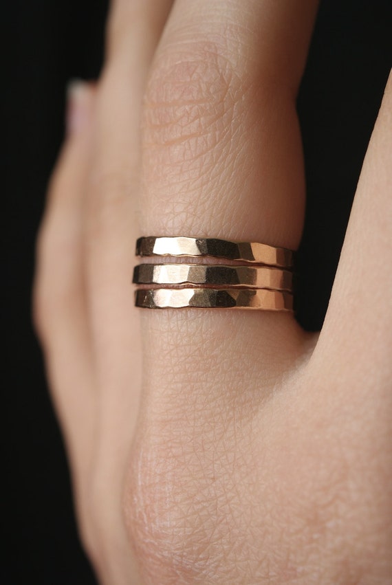 Extra Thick Gold Stack rings Set of 3 Gold Stack rings