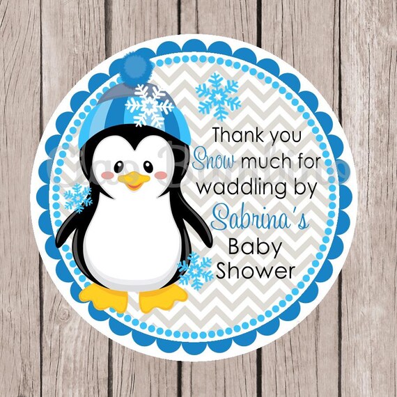 Penguin Baby Shower Favor Tags or Stickers / Winter ONEderland