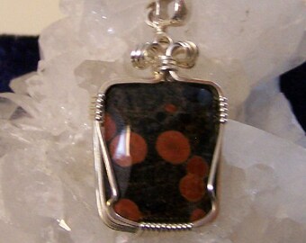 OOAK Peanut Jasper Sterling Wire Wrap Pendant Sapphireskies Designs