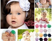 Baby Newborn Toddler Girls LULU BELLE 3.5" Flower Bow 5/8" Elastic Headband