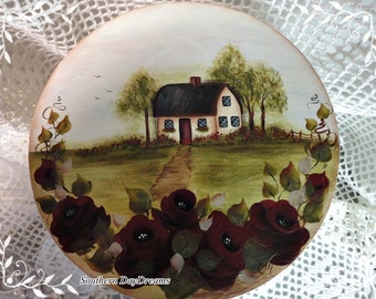Cinnamon Rose Cottage Round Keepsake Box, Hand Painted, CSSTeam, ECS