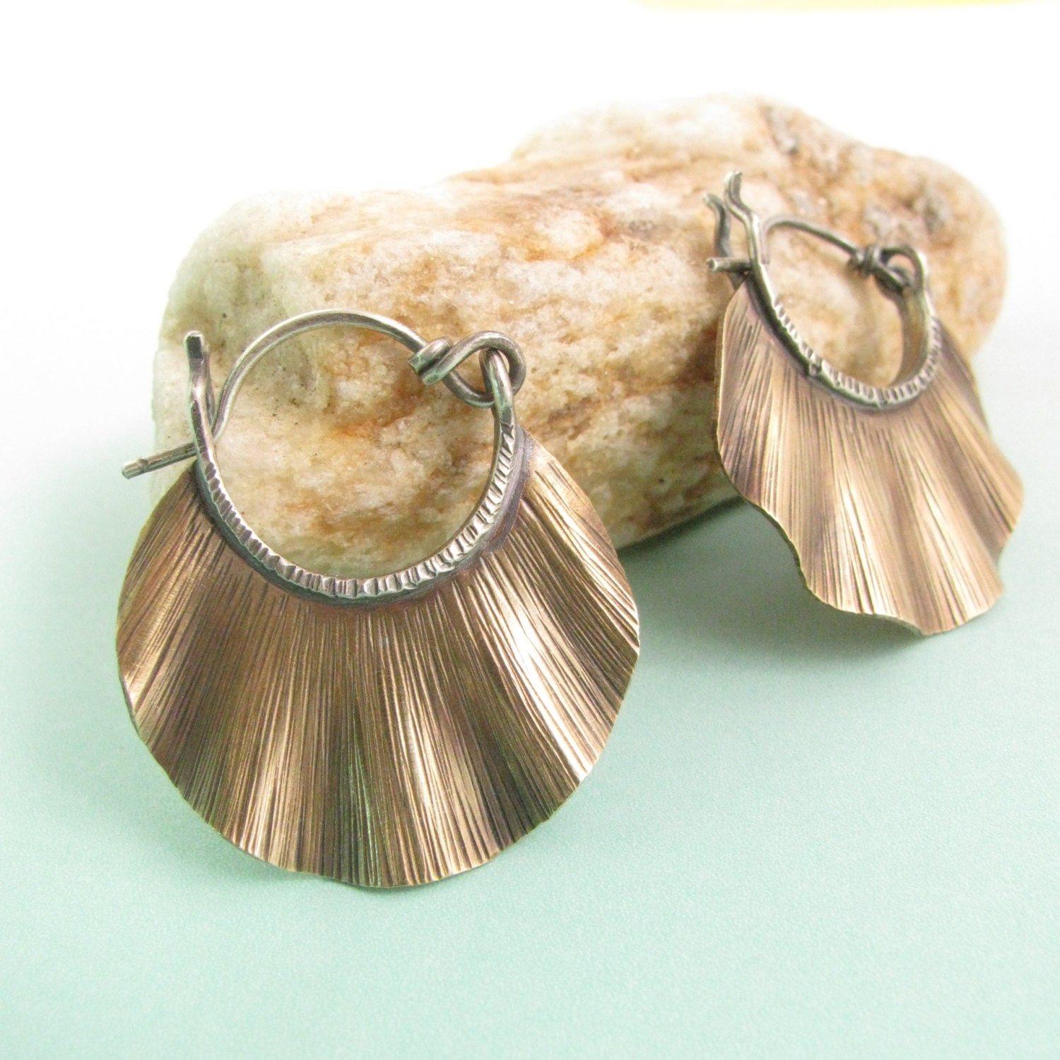 Small Bronze Hoop Earrings Red Brass Earrings Ruffle by Mocahete