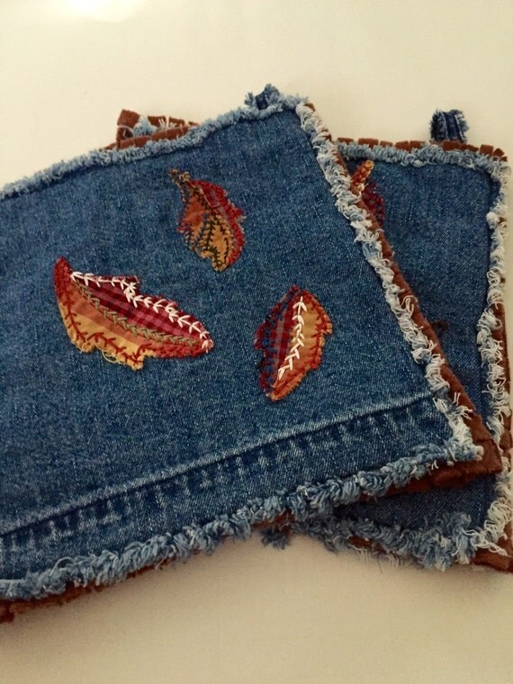 Recycled Denim Pot Holders by jeanoligy on Etsy