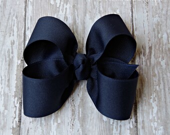 Navy Hairbow Navy Large Hair Bow 4" Alligator Clip Girls Hairbow Navy Hair Bow Navy Large Bow 4 Inch Navy Hair Bow