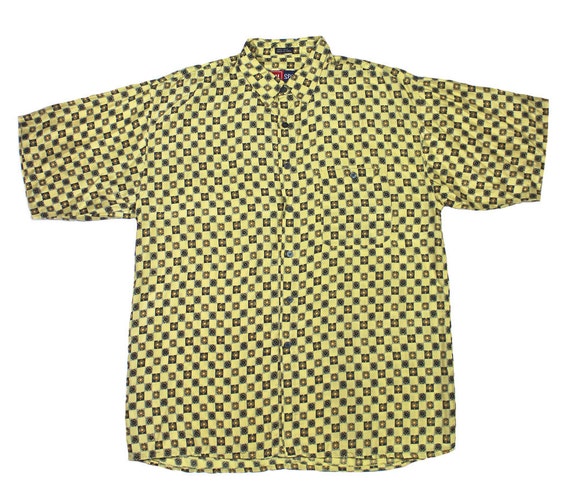 mens yellow button up shirt