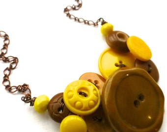 Chunky Honey and Yellow Vintage Button Statement Necklace