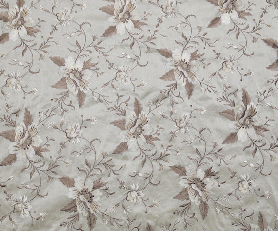 Embroidered Faux Silk Floral Fabric Natural by GypsyFeather