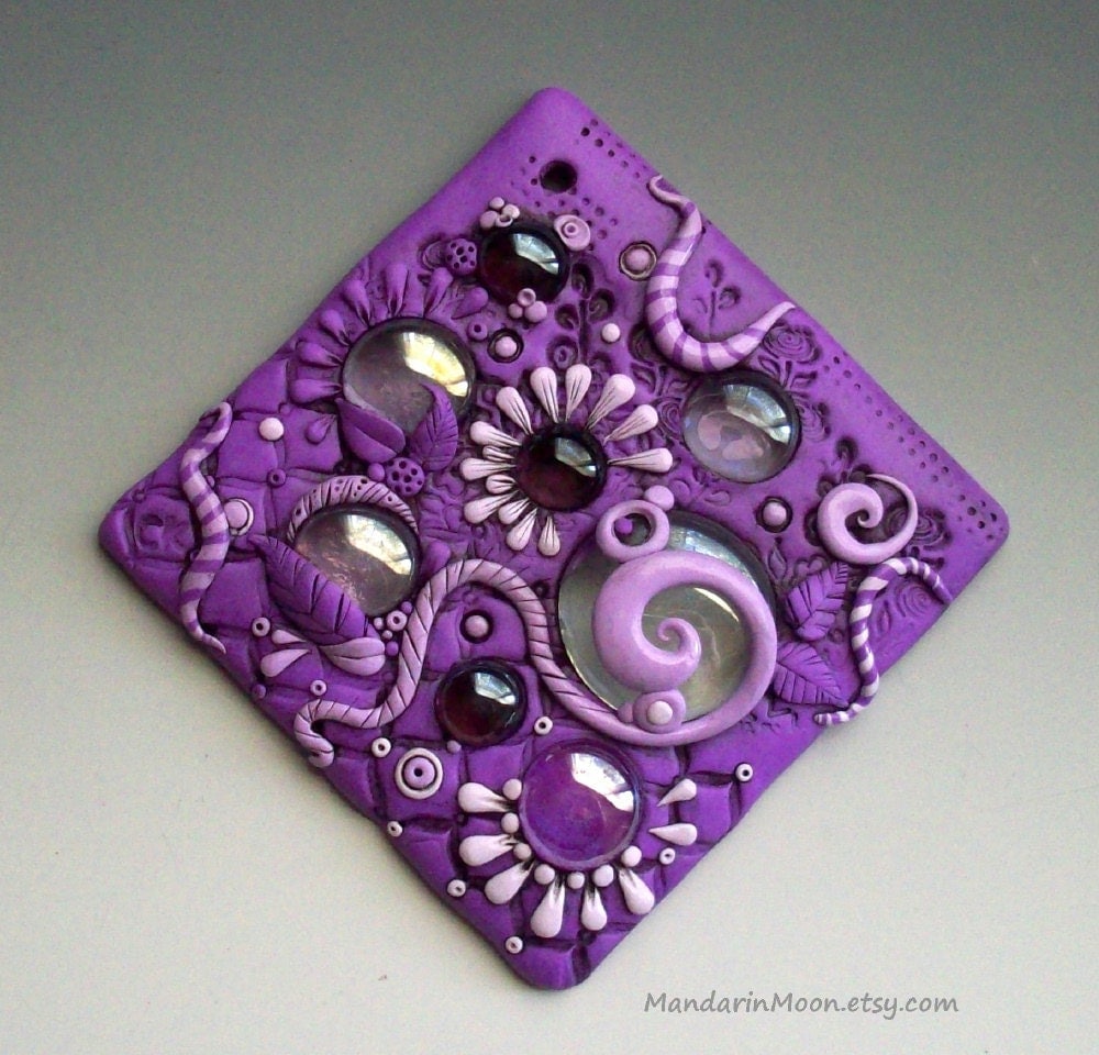 Art Tile Polymer Clay and Glass Purple and by MandarinMoon on Etsy
