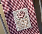Spring Daisy Kitchen Towel, Hand Stitched, Kitchen Towel, Red
