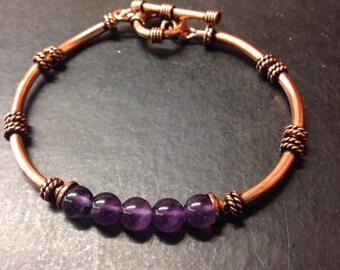Copper Amethyst Bracelet - Copper Bracelet - 6th anniversary gifts for her - 7th - Copper Jewelry - Birthday Gift - February Birthstone