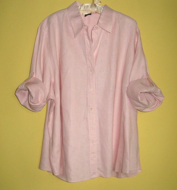 Pink Linen Shirt Blouse by Ralph Lauren Size 2X by vintagous