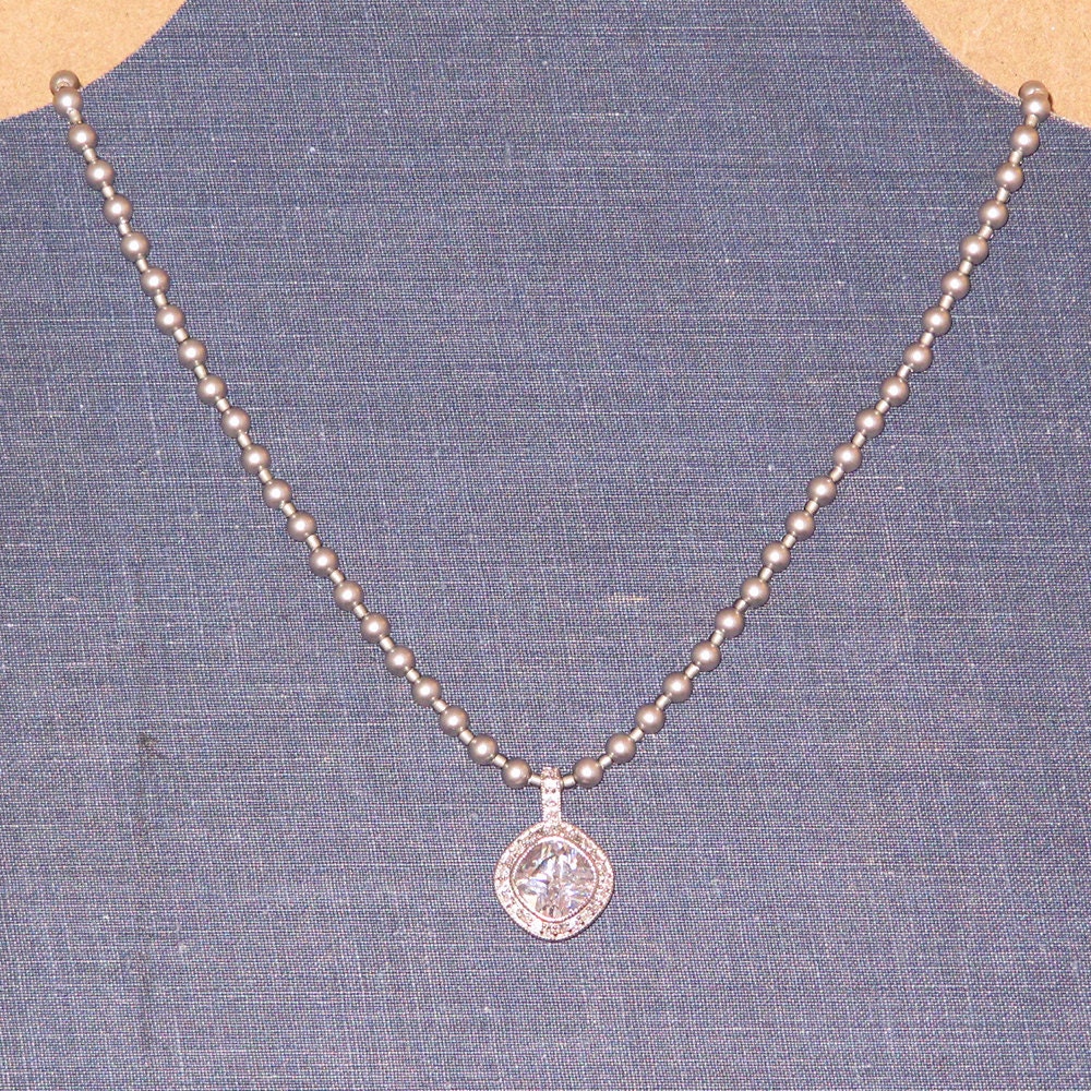 Faux Diamond Necklace with Silver Pearls the by BlackCatDesign