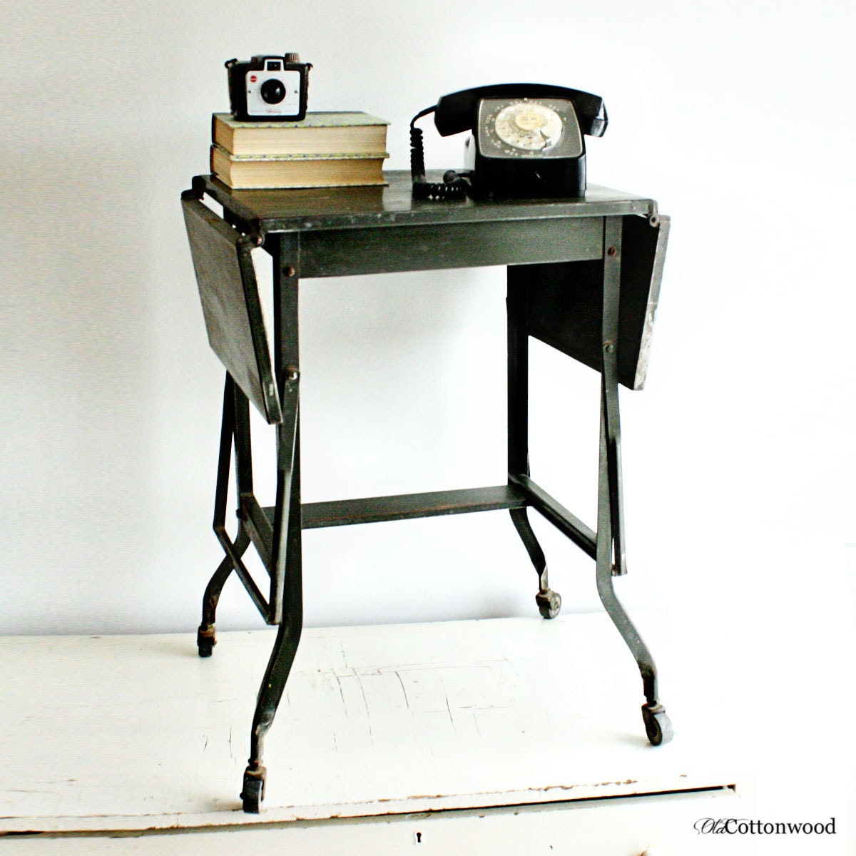 Vintage typewriter table typewriter stand typewriter cart industrial dark green table