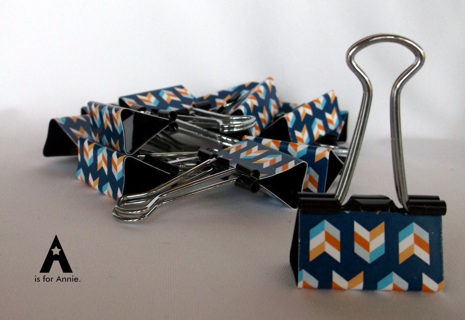 Binder Clips Navy Herringbone 12 medium binder