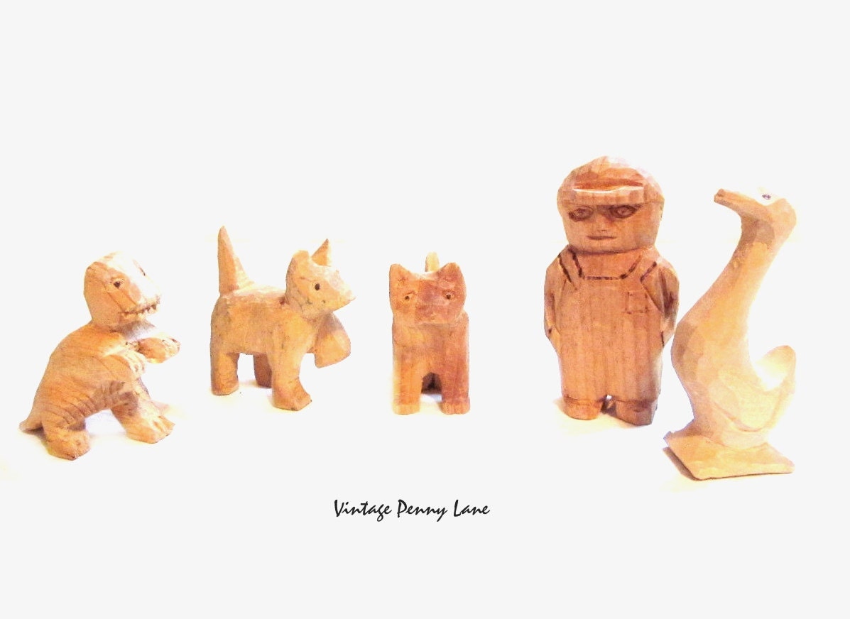 Collection of Handmade Wood Carvings / Figures