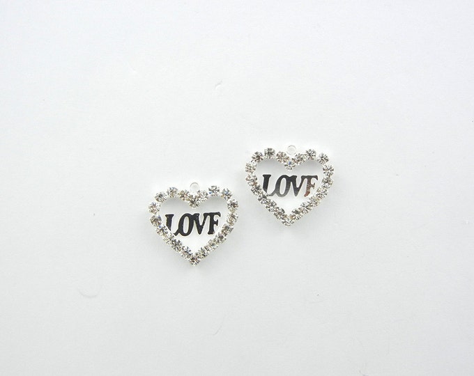 Pair of Small Silver-tone Cut-out Heart Charms with the Word Love