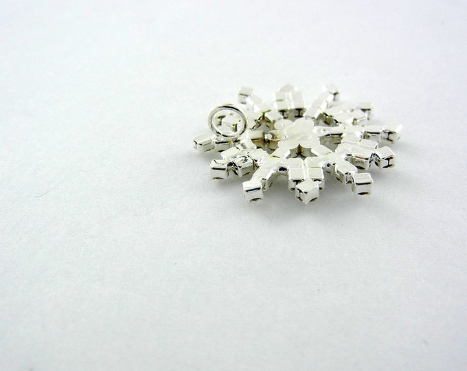 Silver-tone 1 Inch Rhinestone Snowflake Pendant