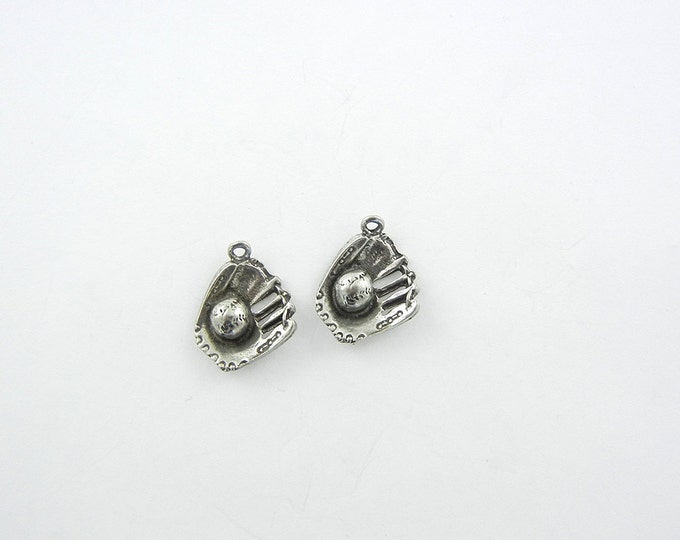 Pair of Pewter Dimensional Baseball Glove and Baseball Charms