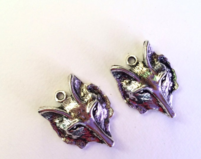 Pair of Pewter Fox or Wolf Head Charm Pendants