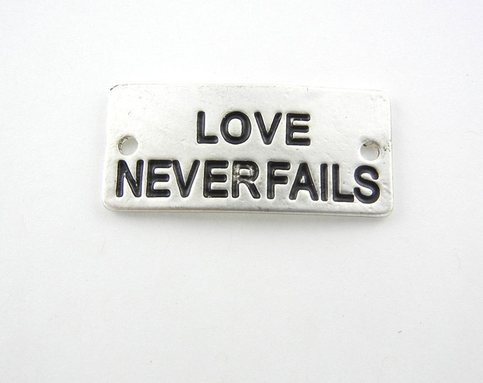 Love Never Fails Double Link Antique Silver-tone Slightly Curved Message Bar