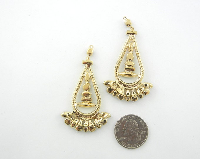 Pair of Gold-tone Drop Charms with Green and Topaz Faceted Gems