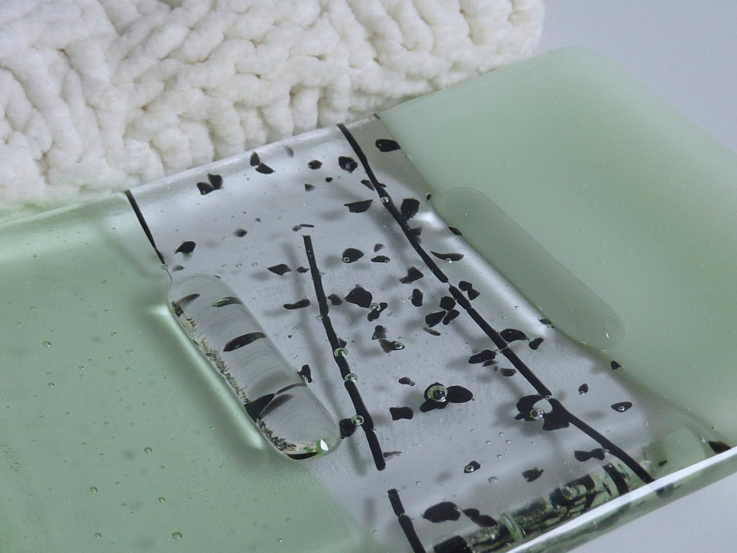 Fused Glass Soap Dish in Chalk and Pale Green by bprdesigns