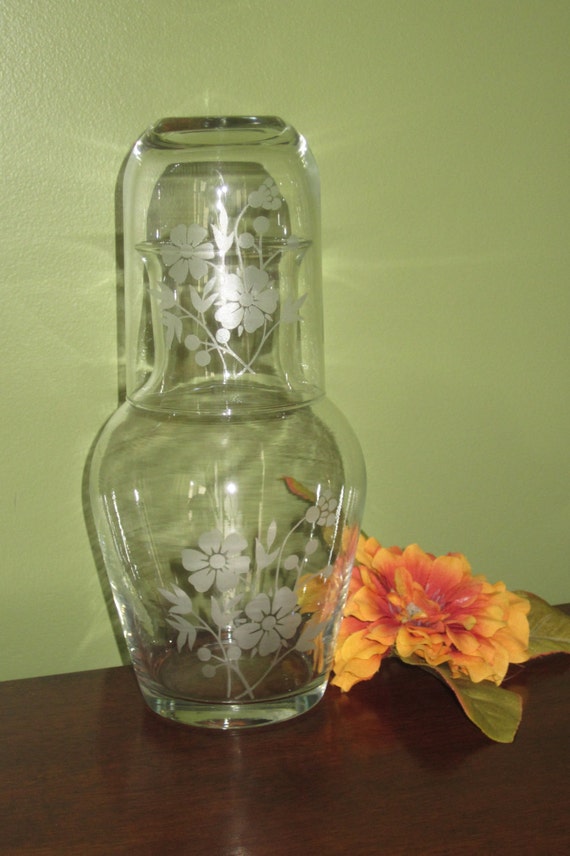 Vintage Glass Bedside Carafe And Matching Glass Set By Vintagewares