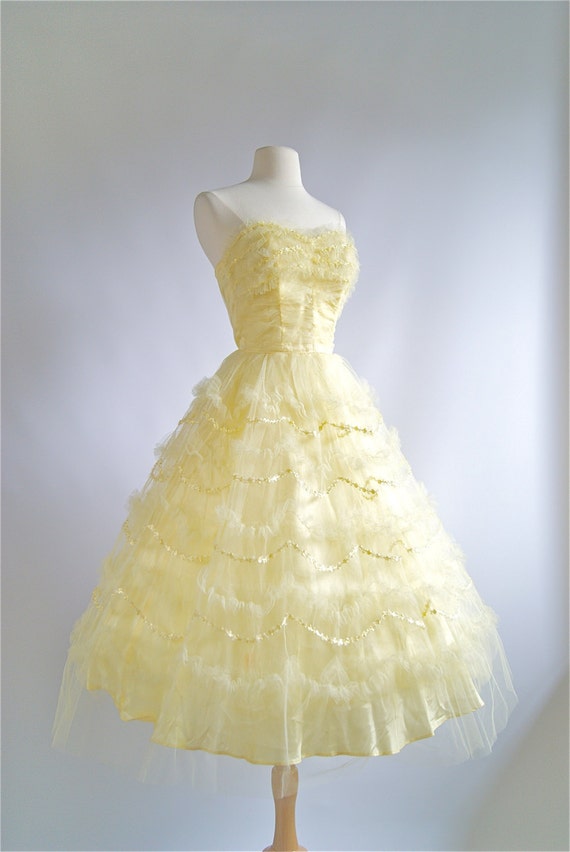 1950's Prom Dress Vintage 50s Yellow Tulle Prom by xtabayvintage