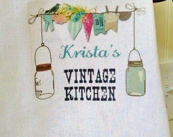 Personalized Tea Towel Rustic Mason Jar Kitchen Cottage Decor Personalized Tea Towel Rustic Mason Jar Kitchen Cottage Decor