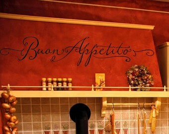 Kitchen Wall Decal Italian Boun Appetito Cooking Vinyl Lettering Wall Sticker