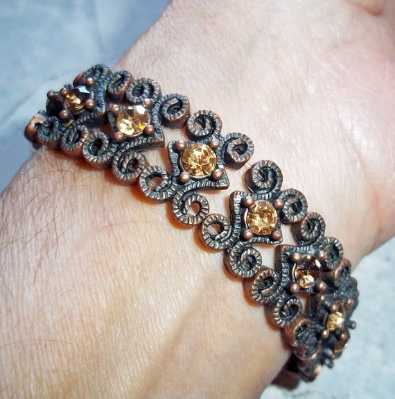 Stretch Copper and Rhinestone Bead Bracelet made from