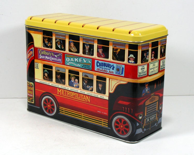 Vintage Large British Bus Tin – London Double-Decker Red and Yellow Bus ...