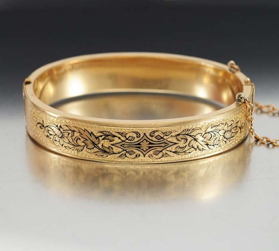 Victorian Bracelet Enamel Taille D'epargne Gold Filled