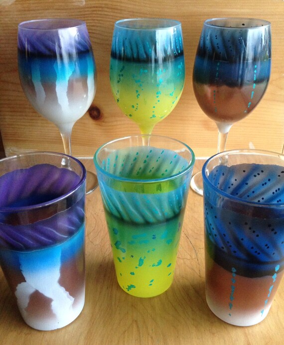 Set of 2 Hand Painted Beer and Wine Glasses