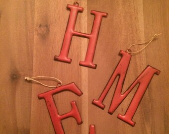 4 inch Red Metal Letter Stocking Hanger Ornaments