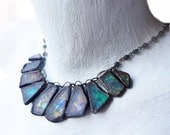 Shards of Stars. Rustic cosmic assemblage art choker necklace in iridescent blue greens.