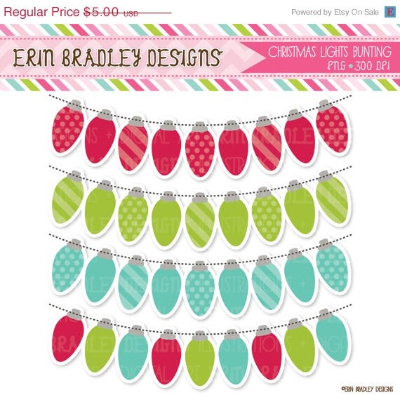 50% OFF SALE Christmas Lights Bunting Clipart Commercial Use Clip Art Graphics Red Green & Blue INSTANT Download Il_570xn