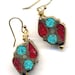 Nepal Earrings,Tibet Earrings,Turquoise and Coral Earrings, Ethnic Jewelry, Nepal beads on 18K Gold Filled Wire, Nepal Jewelry by AnnaArt72