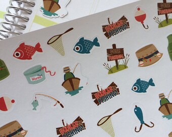 Fishing Stickers, Planner Stickers, Fits Erin Condren Life Planner, Stickers, Plum Paper Planner, Vacation Stickers