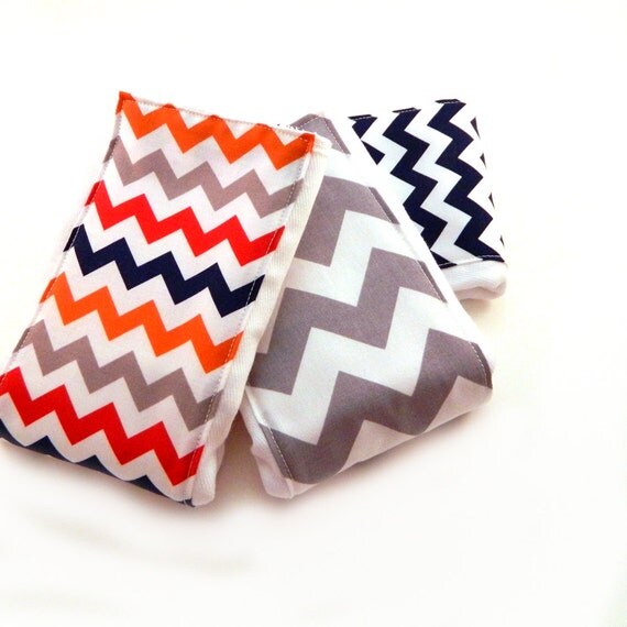 Baby Burp Cloths - Navy Gray Red Orange Chevron- Set of 3 - Your Choice Boy or Girl // Cotton Burp Cloth / Baby Shower Gift
