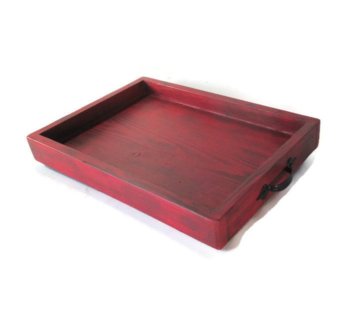 Rustic Red Serving Tray Home Decor Hand Painted