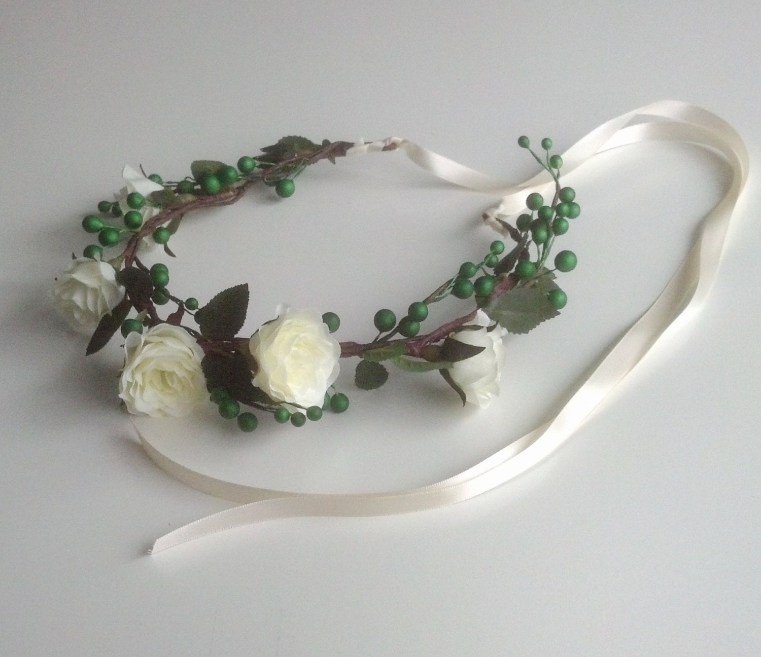 Emerald Green Flower crown berry hair wreath Irish Weddings