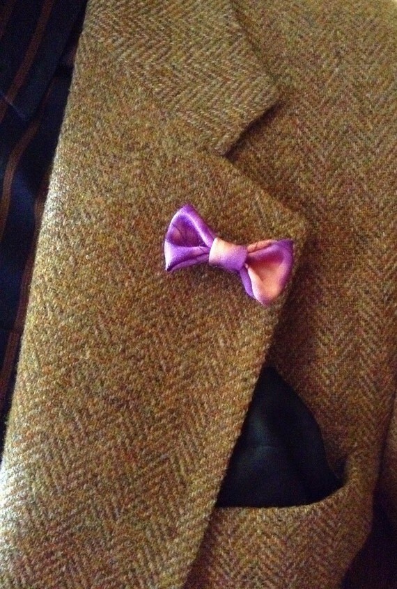 Bow Tie Lapel Pin Purple Silk Mens Custom By Empressbarrettes 1993