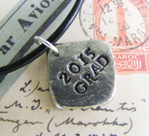 Hand Stamped Graduation Pewter 2015 Pendant Necklace Girl or Guy Gift Personalized