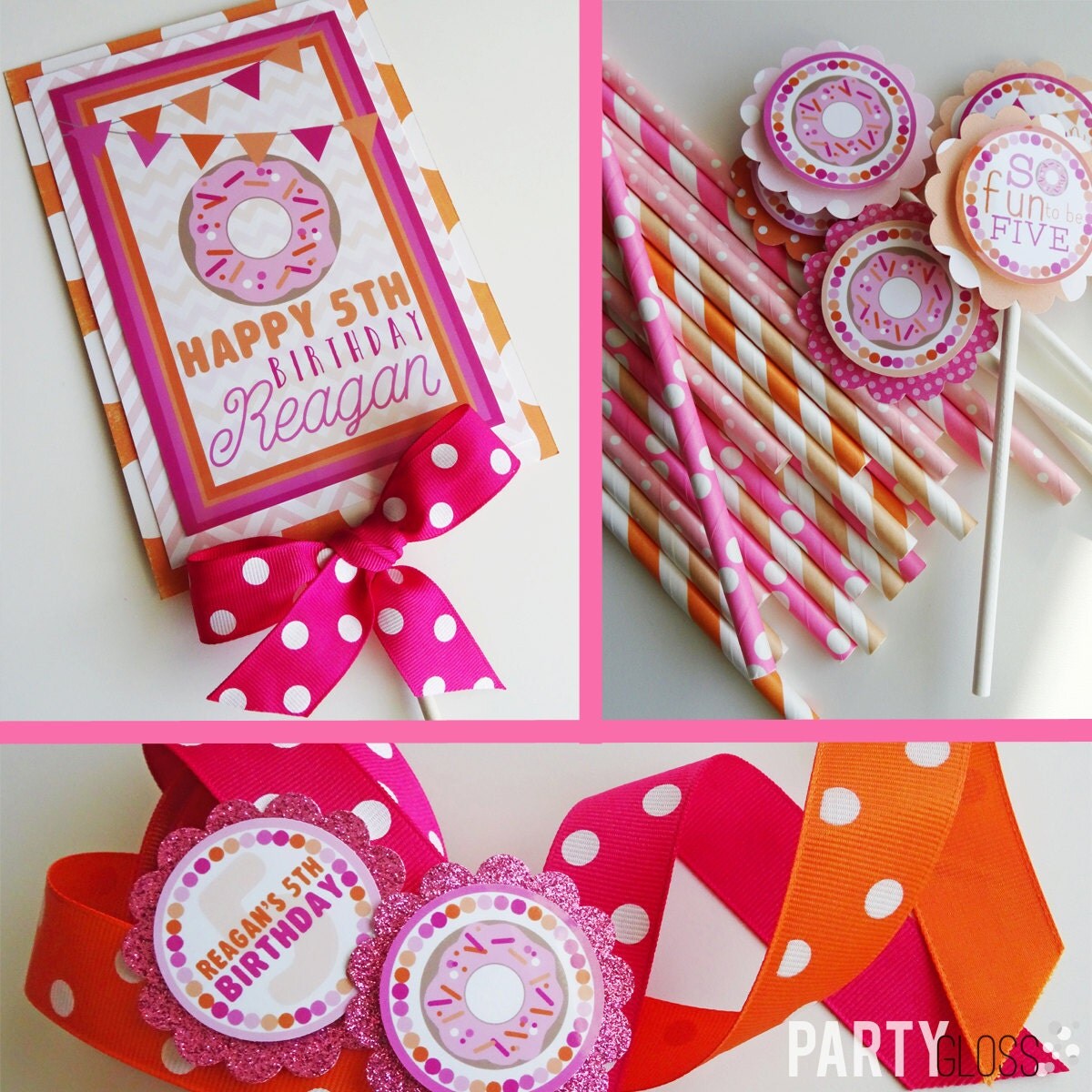 Doughnut Birthday Party Decorations Pink Orange Donut Party