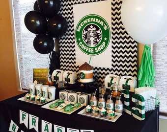 Starbucks Birthday Coffee Lover Printable Party Pack, Banner, Invitation, Cupcake Toppers, Poster, Favor Tags, - Print Your Own