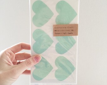 36 Large Mint Green Heart sticker tags, labels, name tags