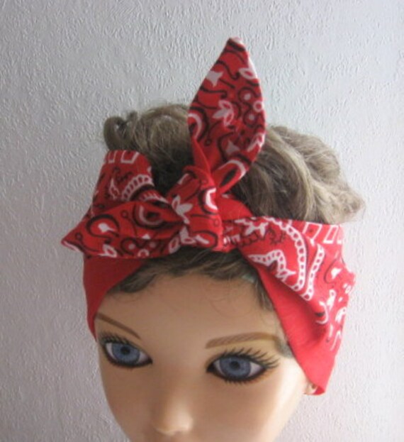 Rockabilly Headband Pin Up Red Bandana By Crochetnmorebyalida